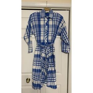 Vintage 80's Sunshine Starshine Button Shirt Dress Light Weight Blue Plaid Sz 16